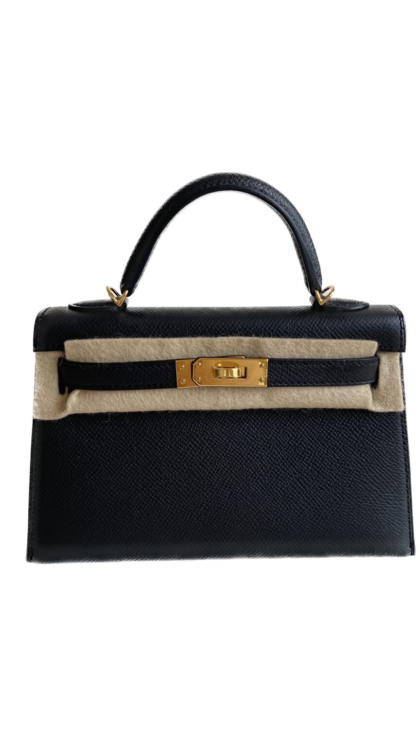 HM KELLY MINI 20 BLACK EPSOM SILVER HARDWARE