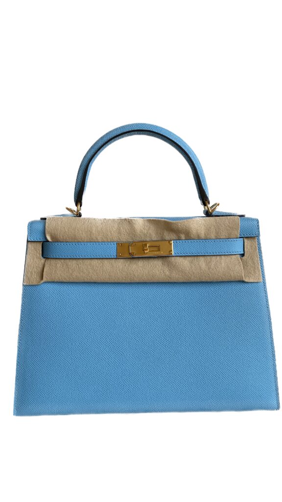 Hermes Kelly Sellier 25 Celeste Epsom Gold Hardware