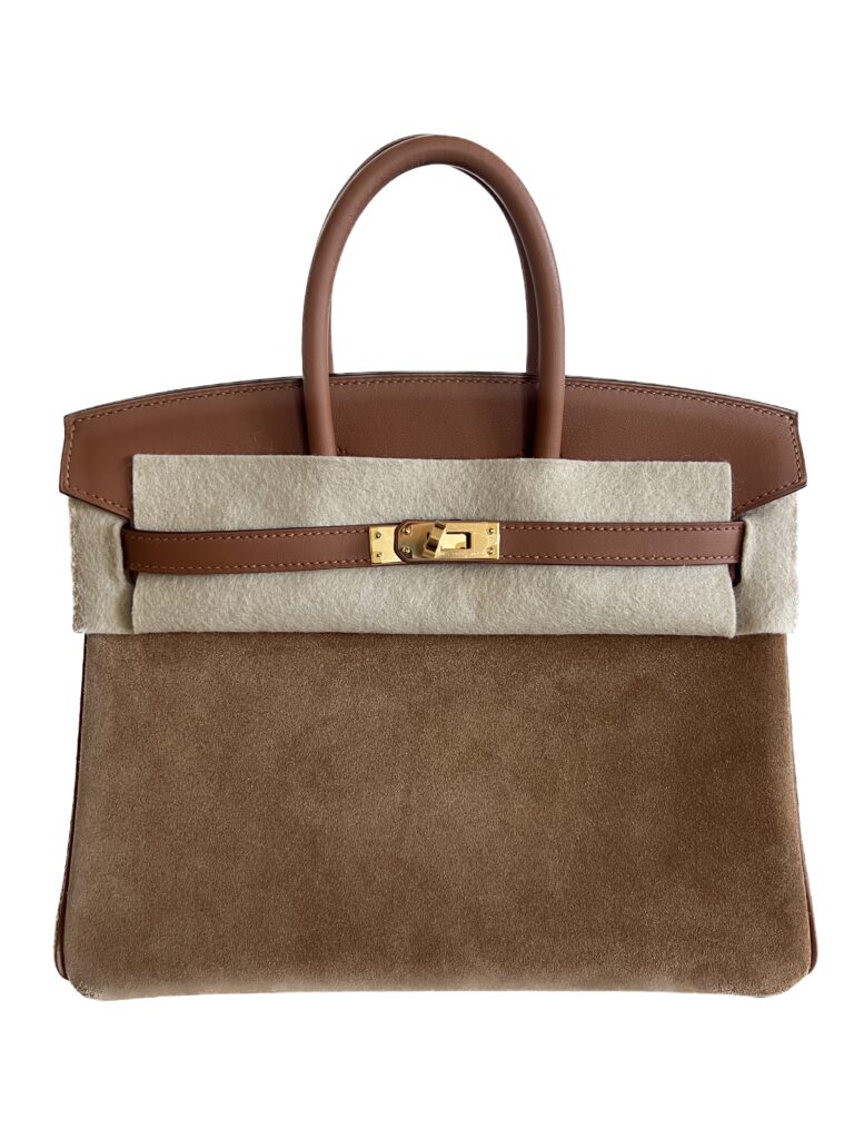 Hermes Birkin 25 Grizzly Bag Chamois Veau Doblis Suede Gold Swift Gold –  labelluxe