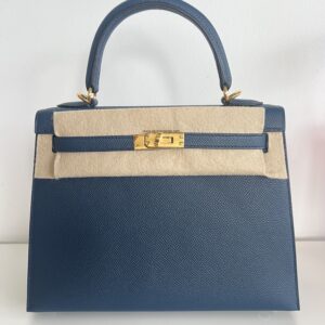 Hermès Kelly 25 Bleu De Prusse Epsom With Gold Hardware - AG Concierge Fzco