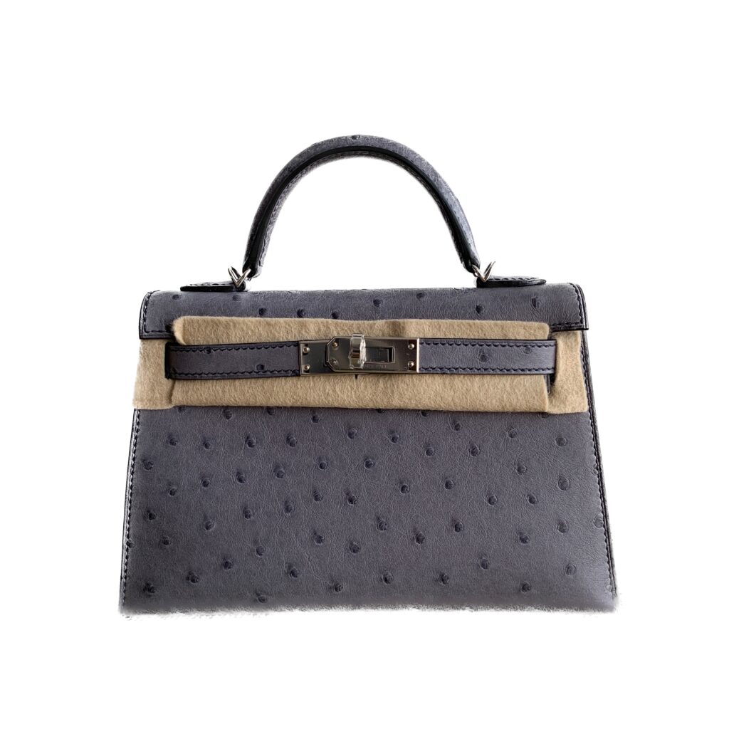 Hermès Mini Kelly 20 Gris Agate Ostrich With Silver Hardware – AG