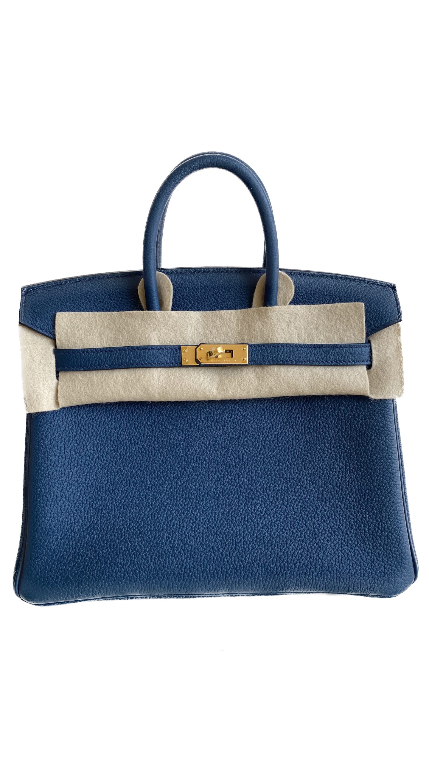 HERMÈS Birkin Bag 25 Azur Blue Gold Hardware Togo Leather - Chelsea Vintage  Couture