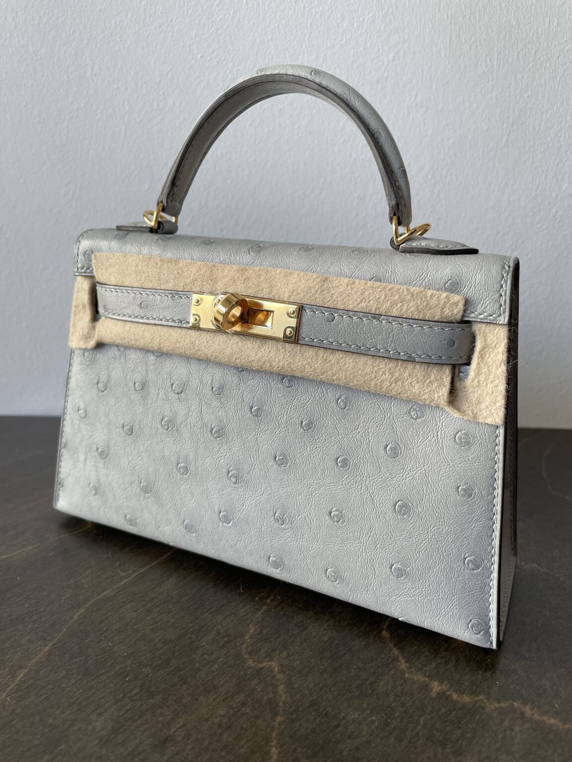 Hermès Mini Kelly 20 Bleu Glacier Ostrich With Gold Hardware – AG ...