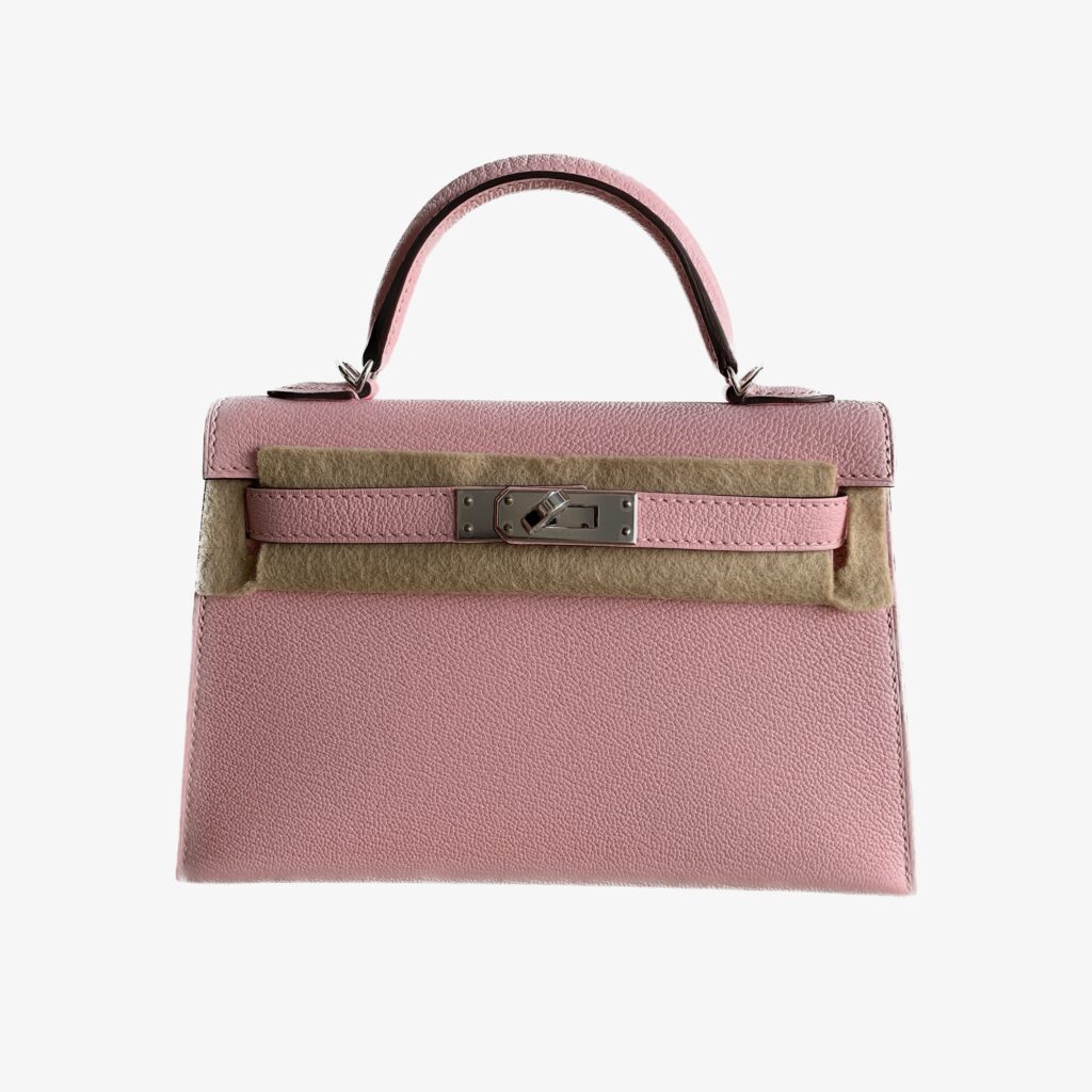 Hermès Mini Kelly 20 Rose Sakura Chèvre With Silver Hardware AG