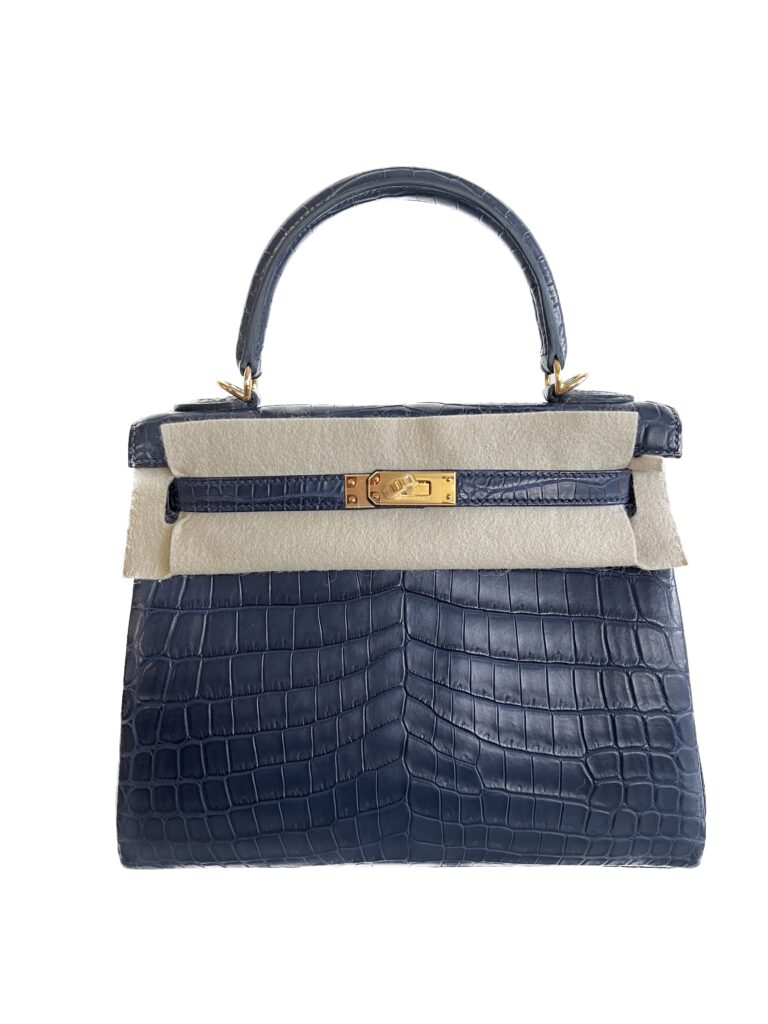 Hermès Kelly 25 Bleu Indigo Crocodile Niloticus With Gold Hardware