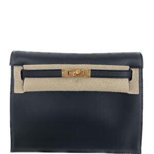 Hermes Kelly Pochette Clutch Bag Ostrich Gris Agate Gold Hardware