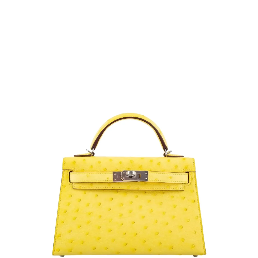 Hermès Mini Kelly 20 Jaune Citron Ostrich With Silver Hardware