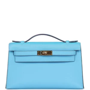 Hermès Kelly Pochette Celeste Swift with Gold Hardware