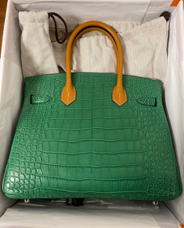 Hermès Birkin 30 Cactus/Natural Sabel Matte Crocodile With Silver ...