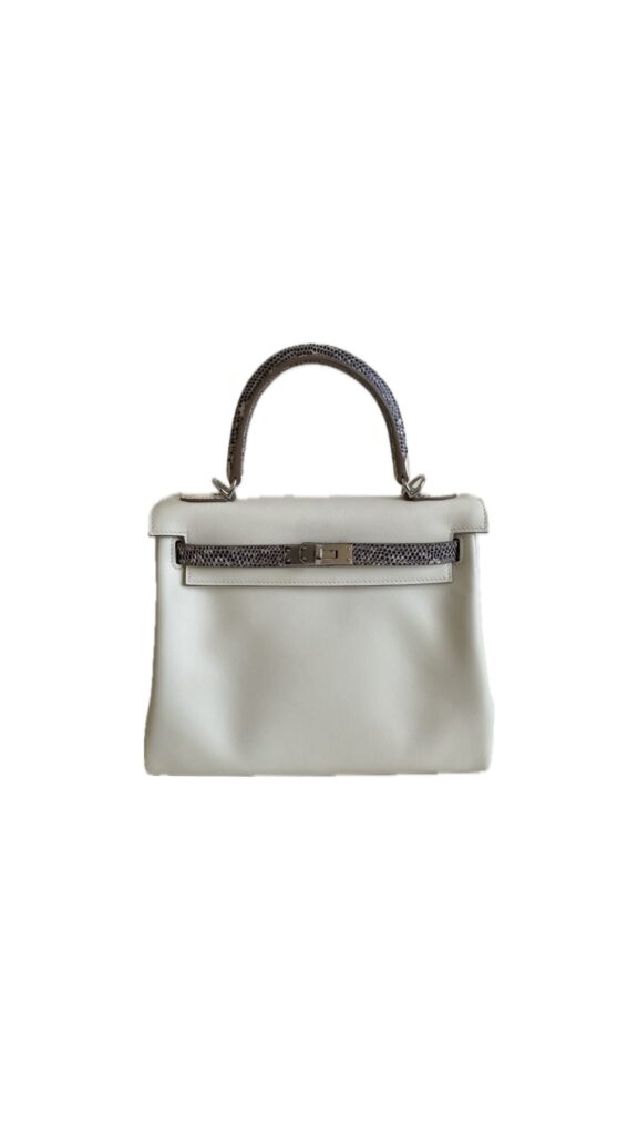 Hermès Kelly 25 HSS Natural/Mushroom Swift/Lezard With Silver