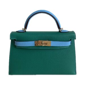 Hermès Mini Kelly 20 HSS Vert Jade/Blue Celeste Epsom With Champagne Hardware
