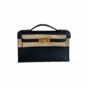 Hermès Kelly Pochette Black Swift With Gold Hardware