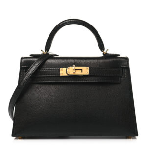 Hermès Mini Kelly 20 Black Chèvre Chamkila With Gold Hardware