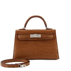 Hermès Mini Kelly 20 Gold  Matt Alligator Mississippiensis With Silver Hardware