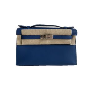 Hermès Kelly Pochette Bleu Tie Swift Leather With Silver Hardware