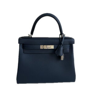 Hermès Kelly 28 Bleu Abyss Evercolor With Silver Hardware