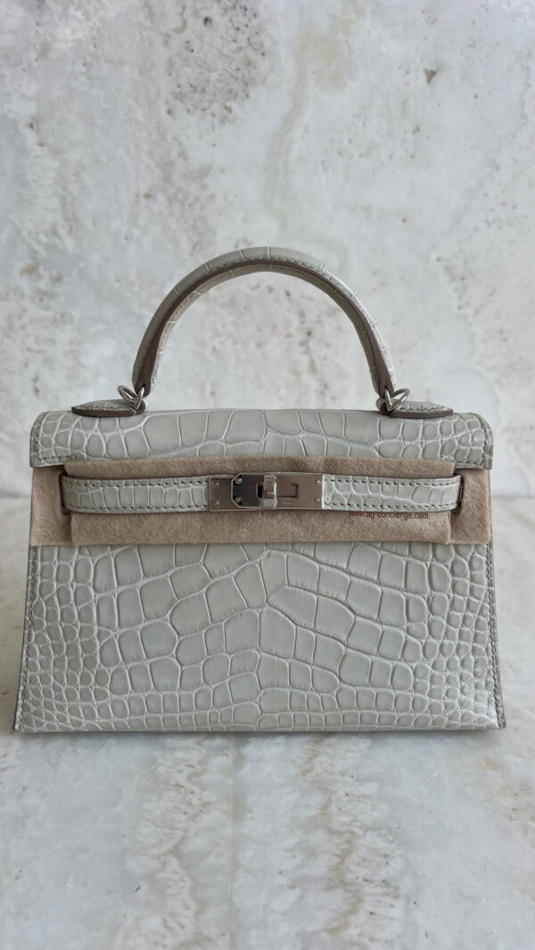 Hermès Mini Kelly Beton Alligator Mississippiensis With Silver Hardware
