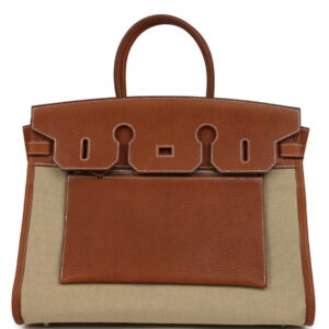 Hermès Birkin 35 A L'Envers Ficelle-Ecru H Dyed Canvas and Fauve Barenia Fauborg Silver Hardware