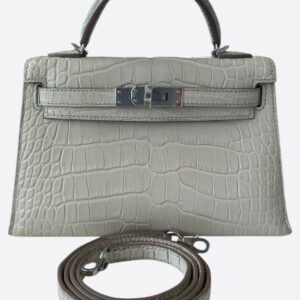 Hermès Mini Kelly Beton Alligator Mississippiensis With Silver Hardware