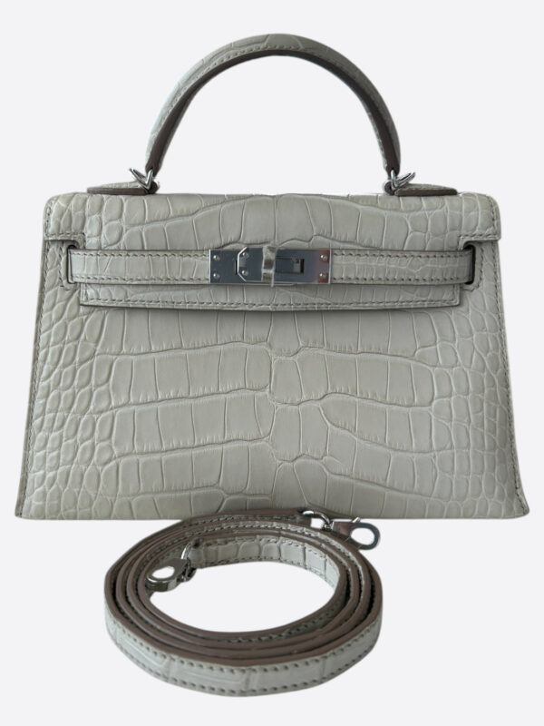 Hermès Mini Kelly Beton Alligator Mississippiensis With Silver Hardware