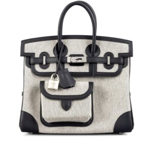 Hermès Birkin 25 Cargo Toile H/Veau Swift Ecru-Noir/Noir With Silver Hardware