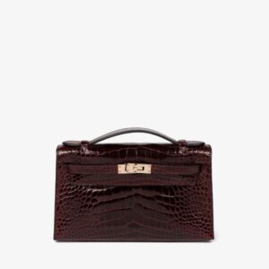Hermès Kelly Pochette Bordeaux Crocodylus Porosus With Gold Hardware