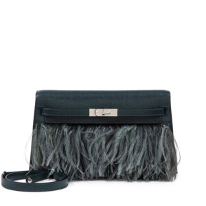 Hermès Kelly Elan Vert Cypres Chèvre Chamkila and Mangrove Feather With Silver Hardware