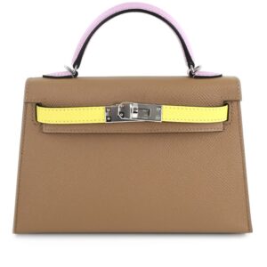 Hermès Mini Kelly 20 Tricolour Chai/Mauve Sylvestre/Lime Epsom With Silver Hardware